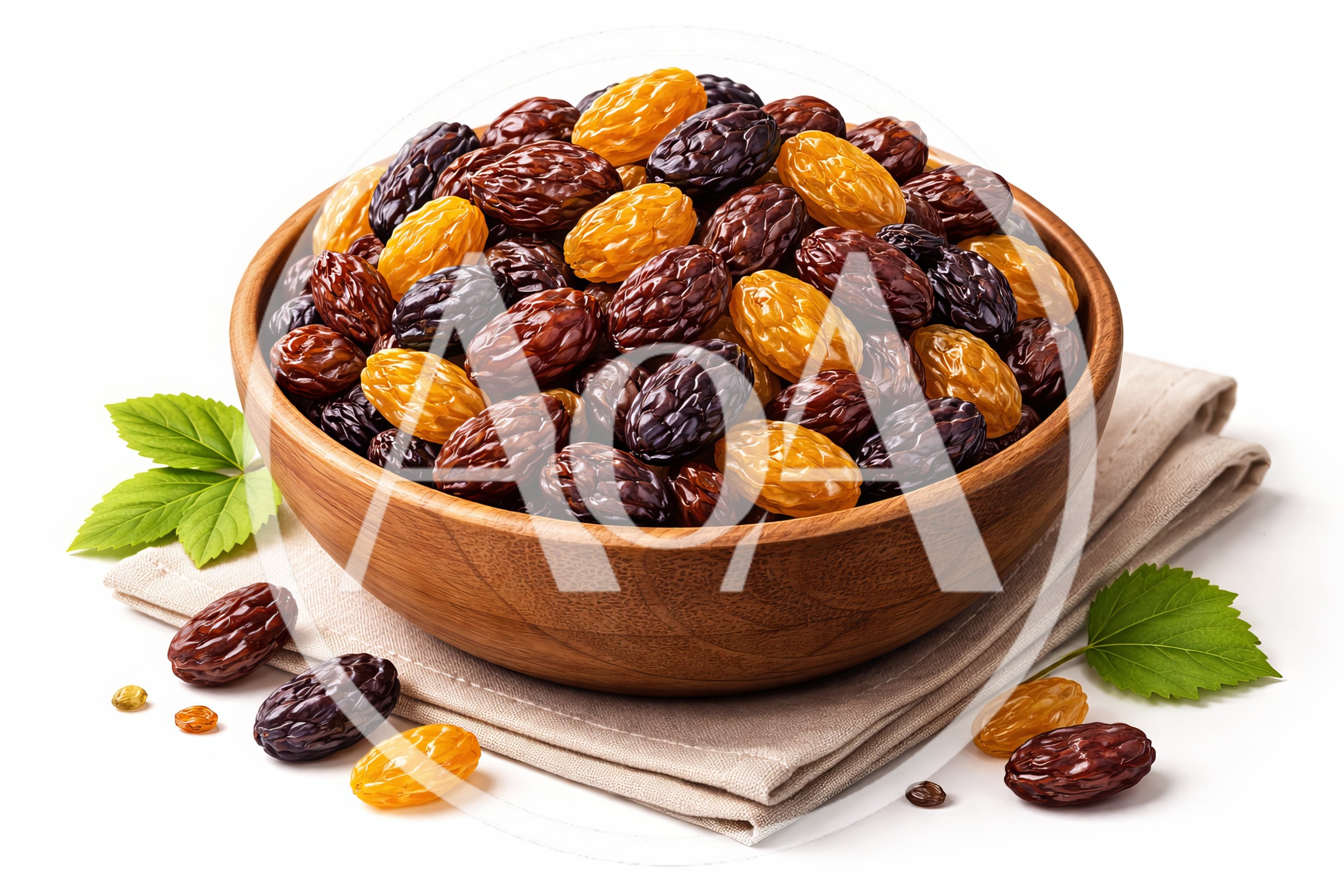 Wooden Bowl Filled With Assorted Dried Raisins
