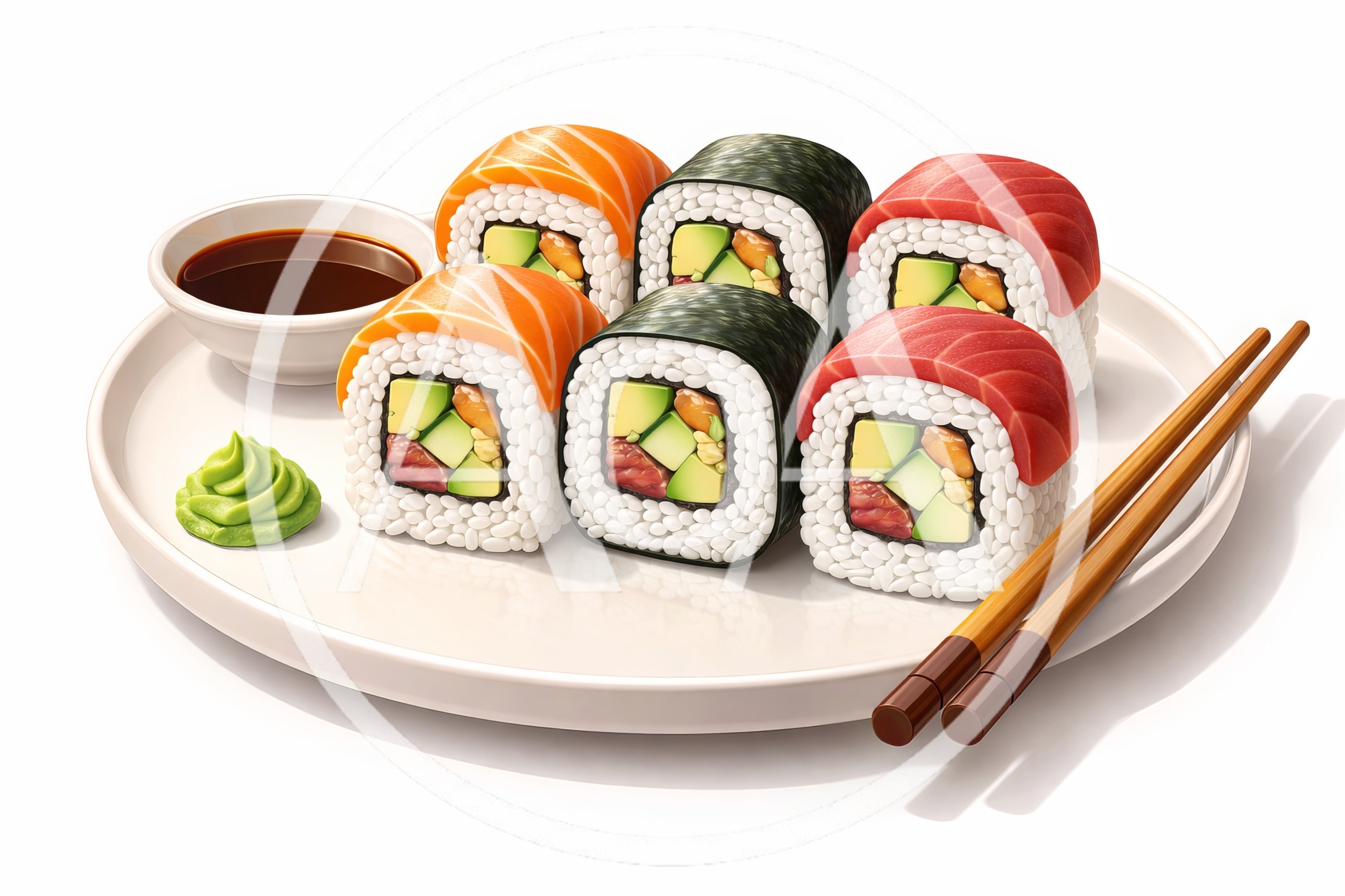 Fresh Sushi Rolls With Soy Sauce And Wasabi