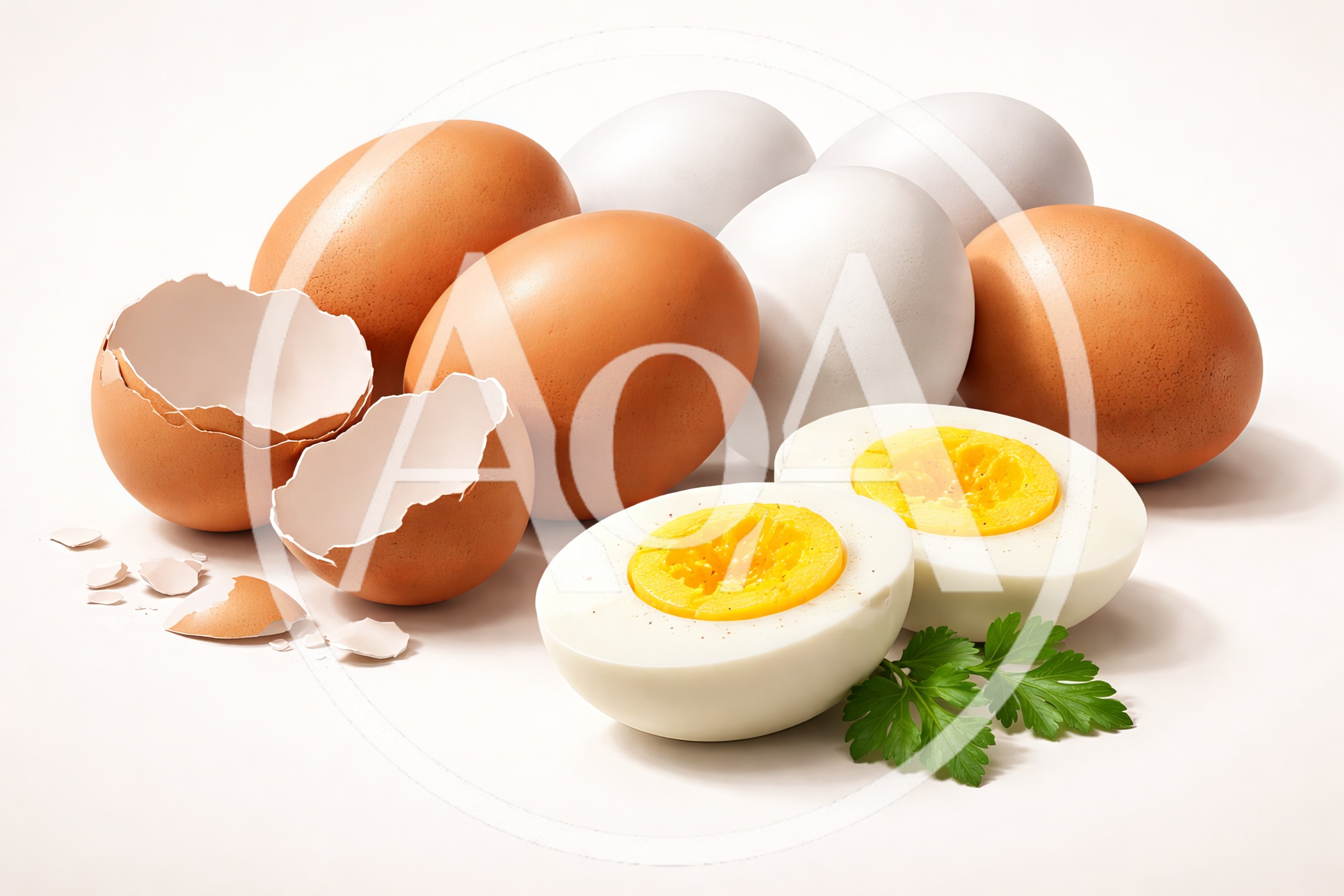 Assorted Brown and White Eggs with Hard Boiled Halves