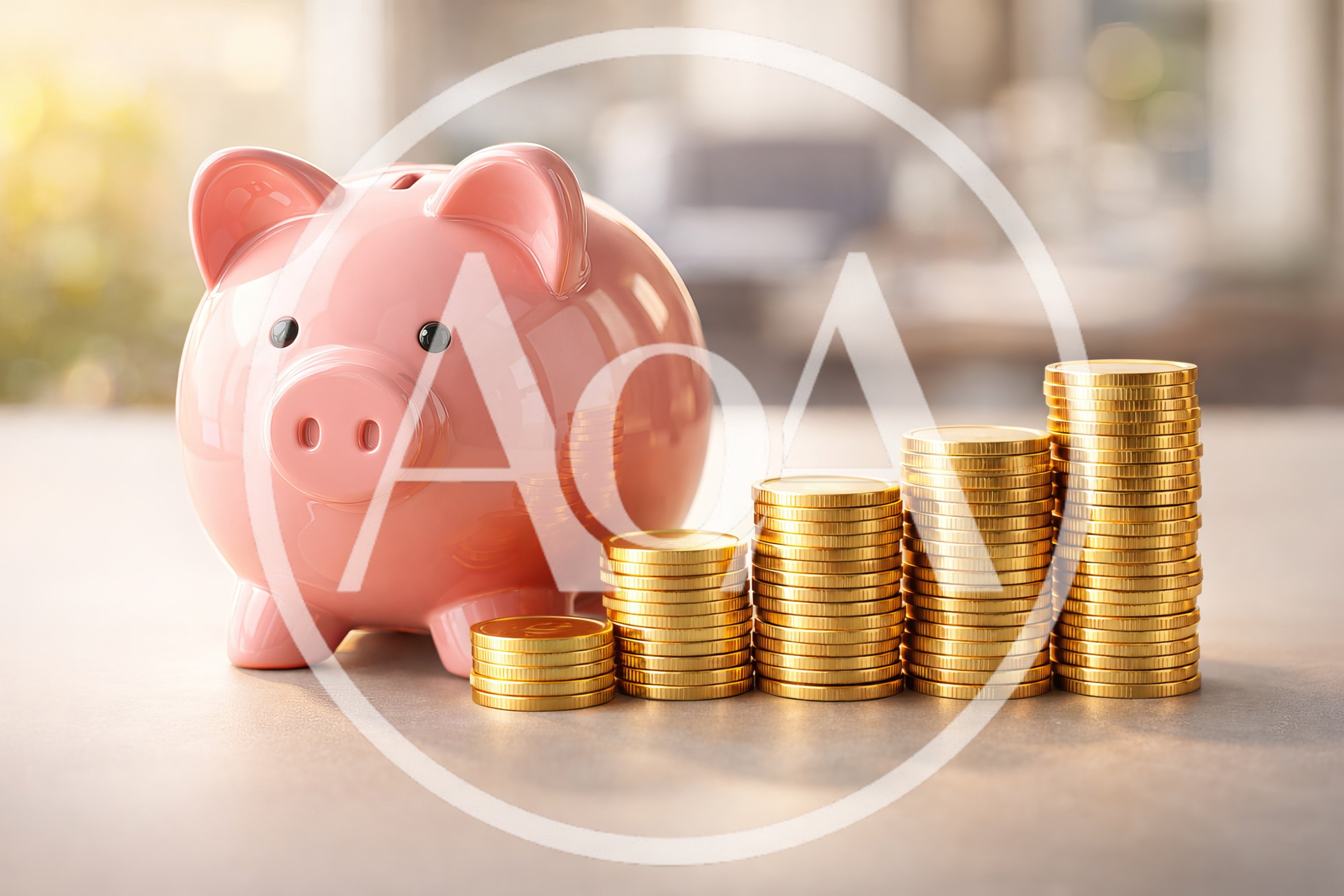 Pink Piggy Bank With Stacks Of Gold Coins