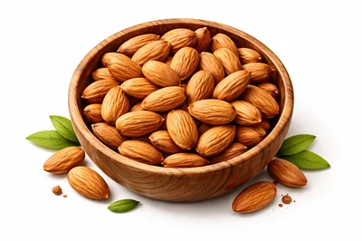 Wooden Bowl Filled With Raw Almonds