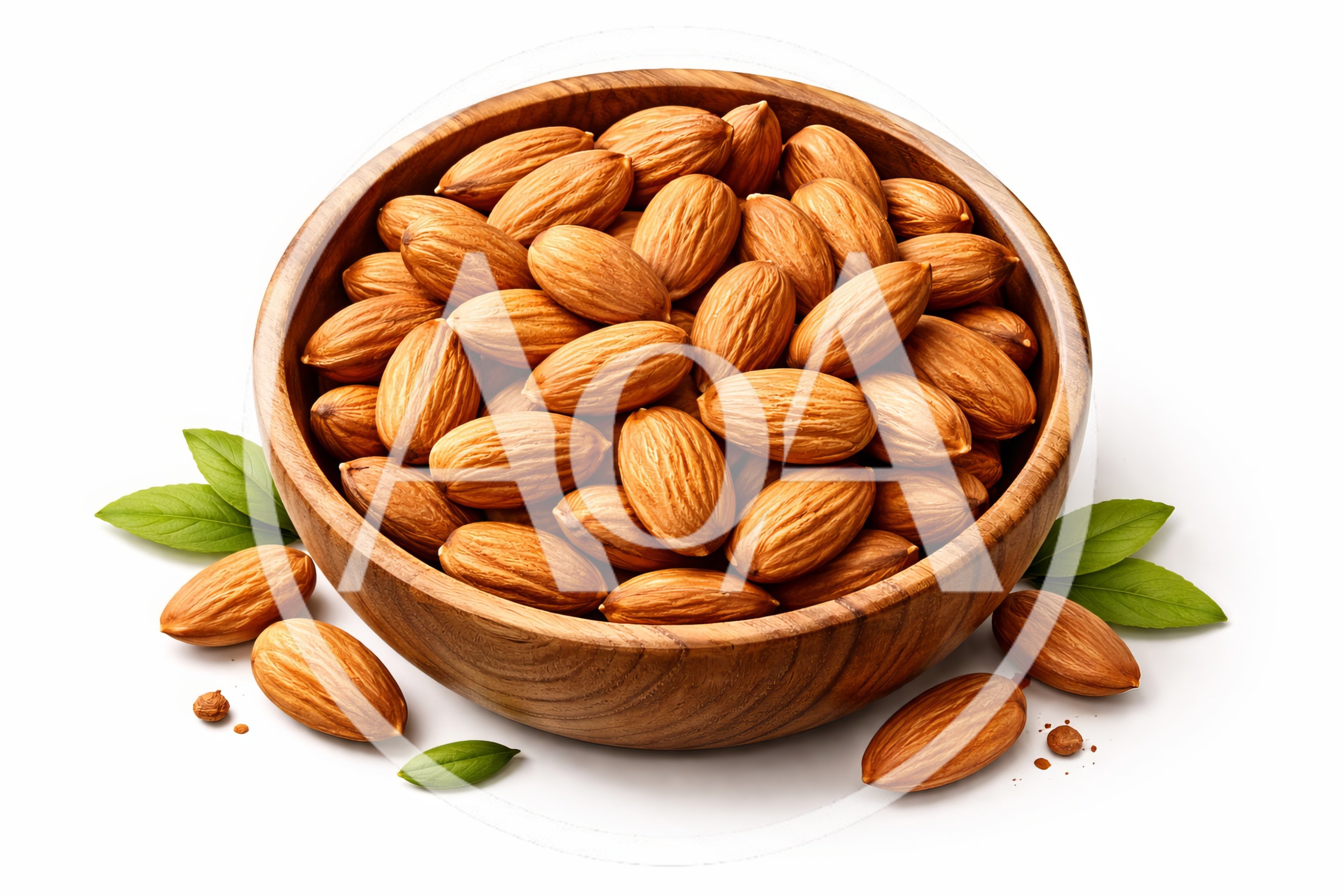 Wooden Bowl Filled With Raw Almonds