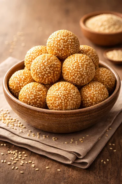 Bowl Of Golden Sesame Seed Balls