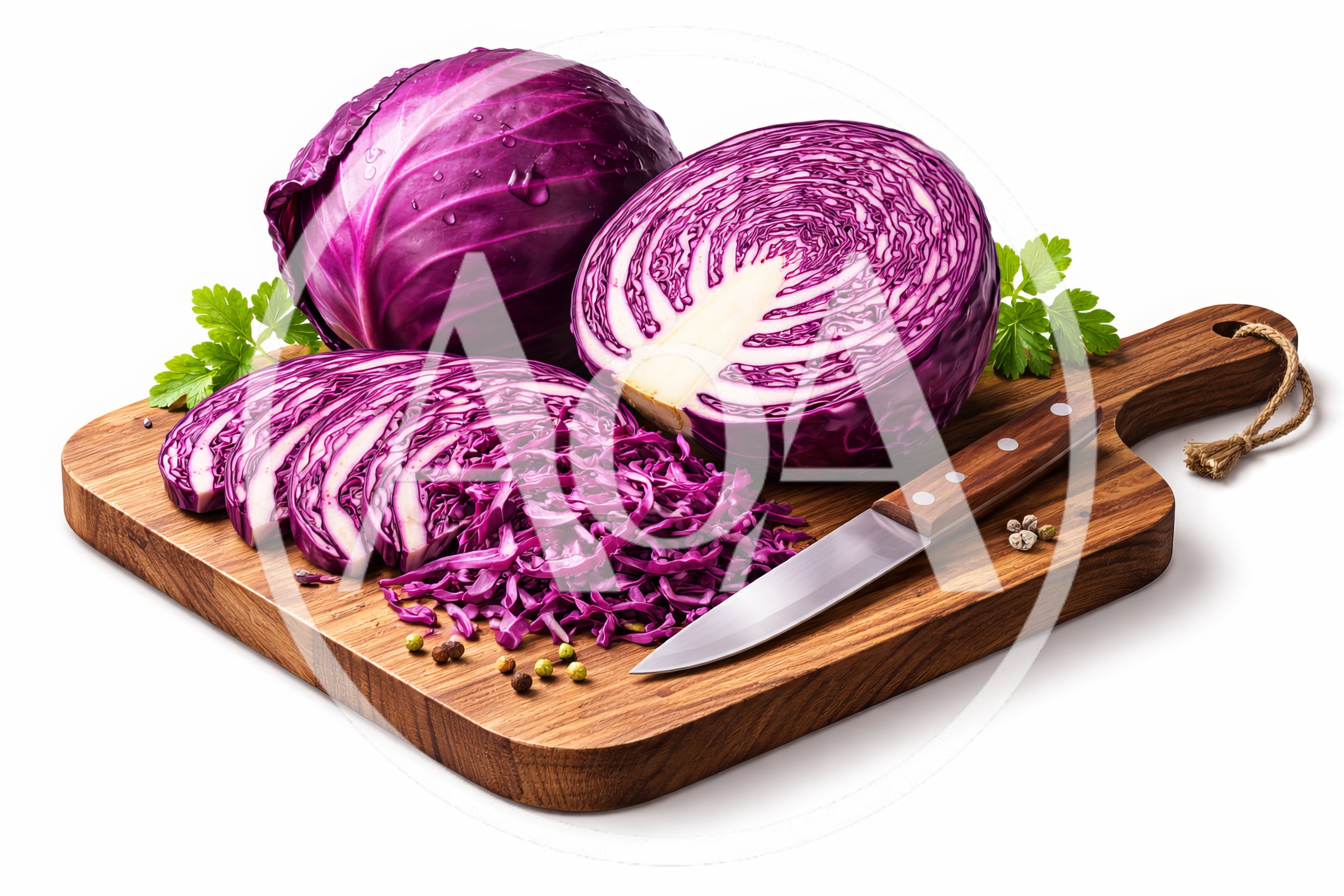 Red Cabbage Preparation on a Wooden Cutting Board