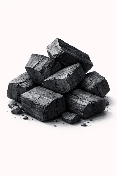 Stack Of Natural Charcoal Briquettes On White Background
