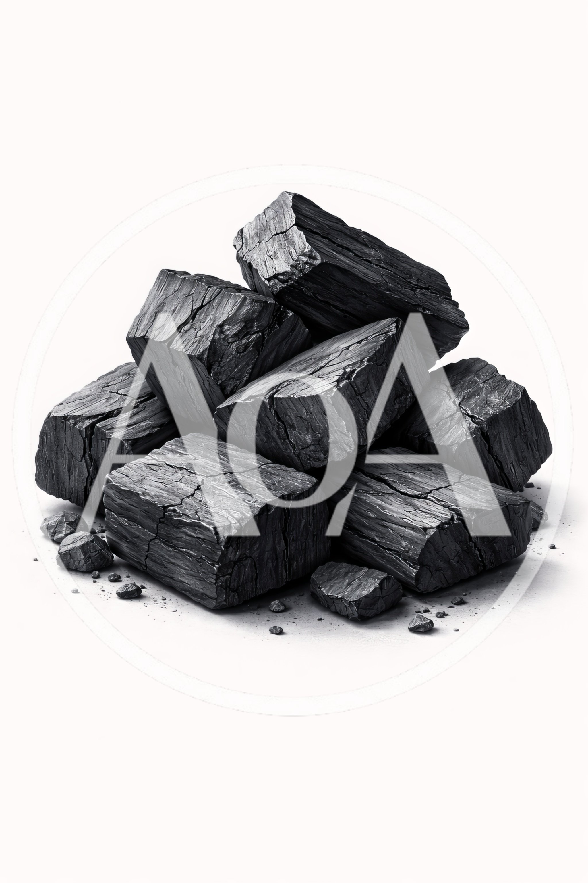 Stack Of Natural Charcoal Briquettes On White Background