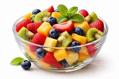 Fresh Fruit Salad in Glass Bowl