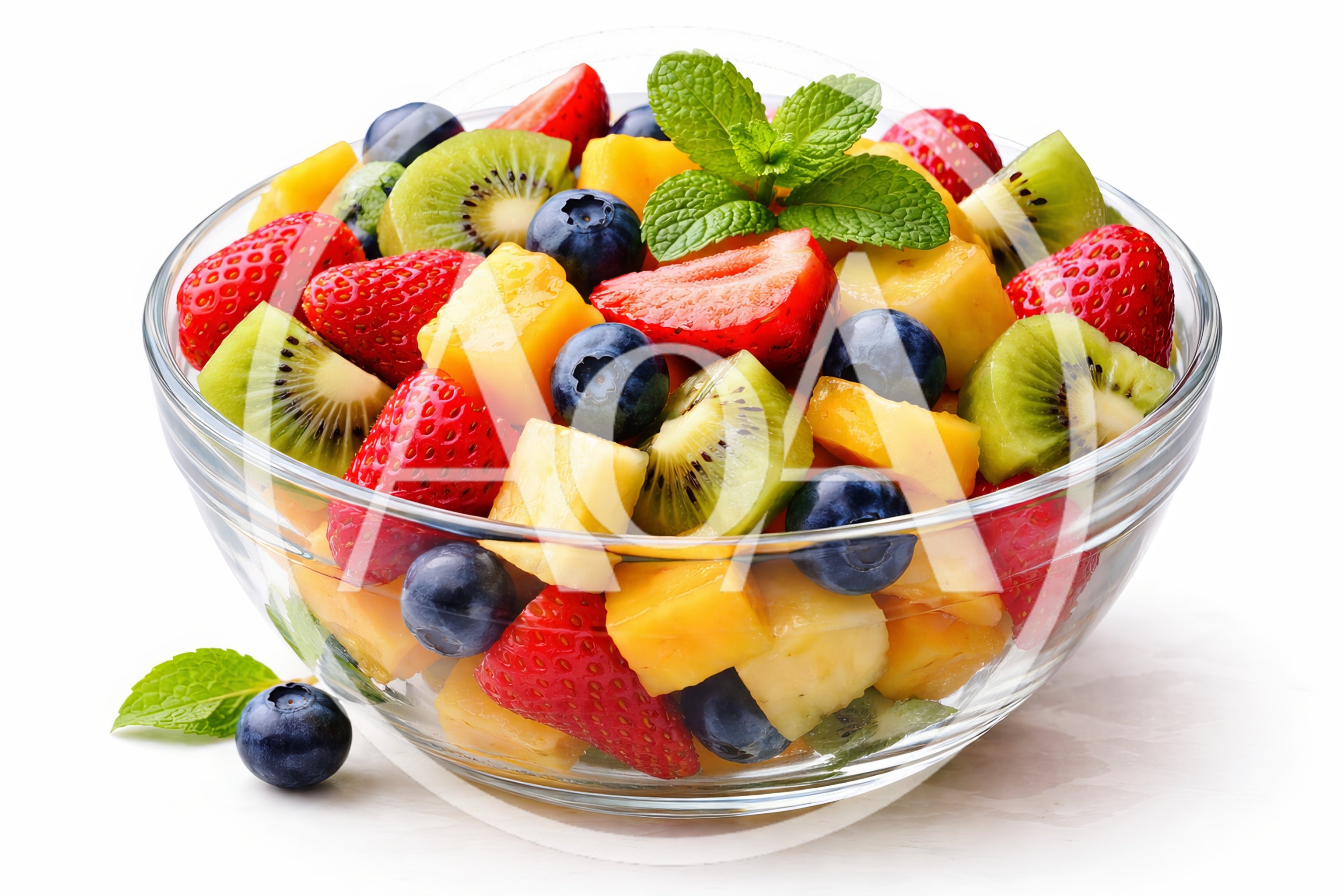 Fresh Fruit Salad in Glass Bowl