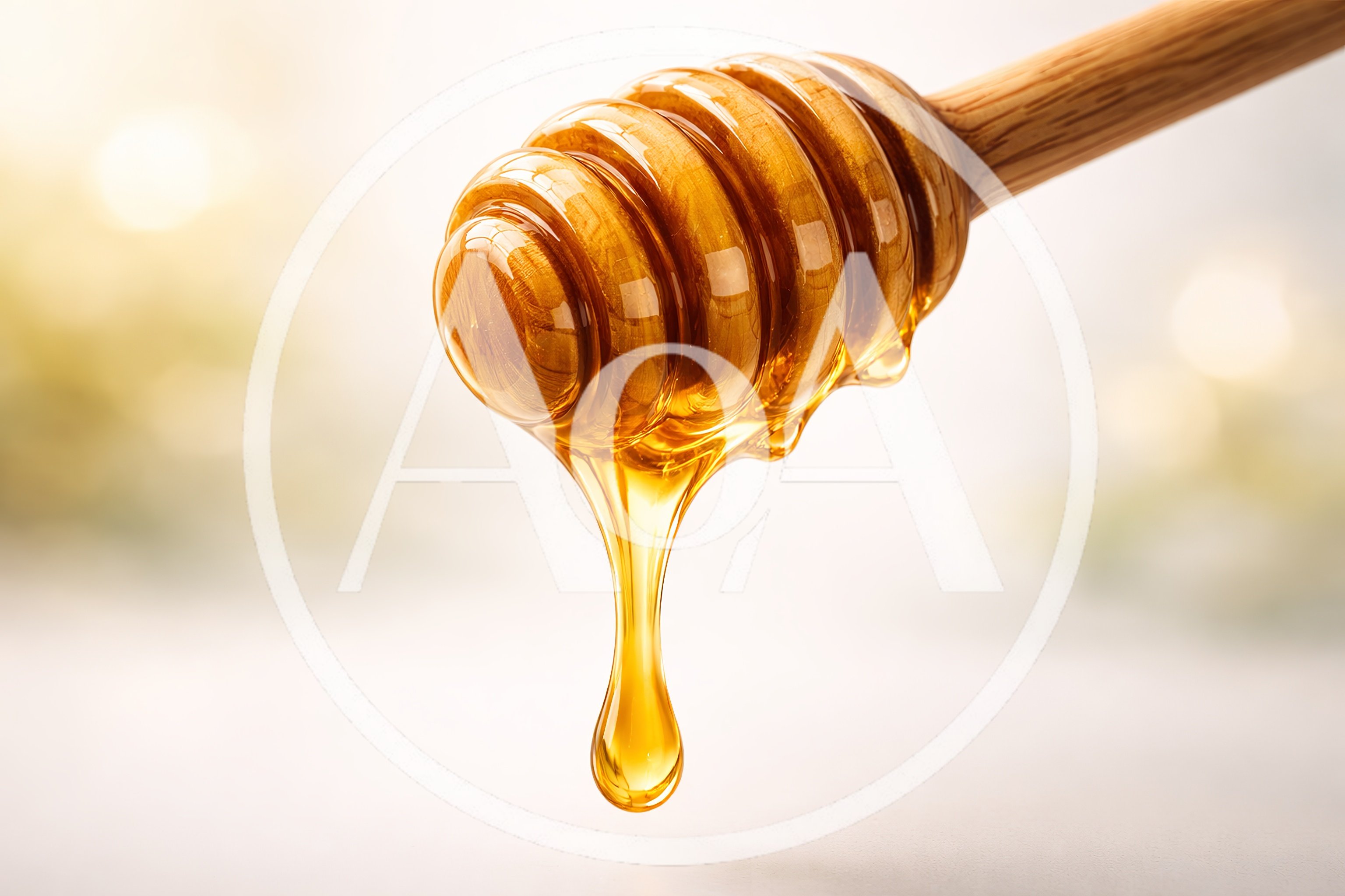 Honey Dripping From A Wooden Honey Dipper