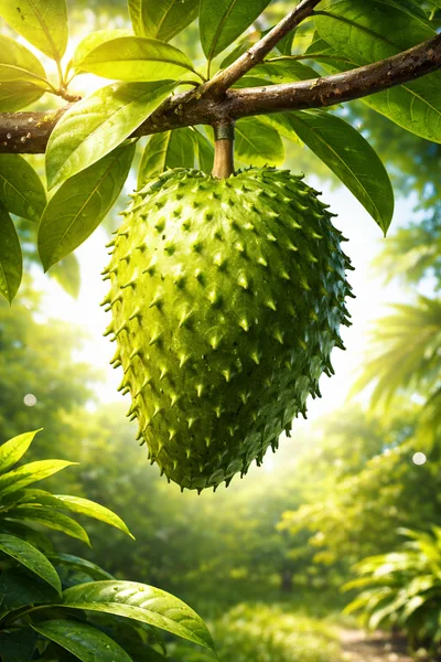 Fresh Soursop Fruit Hanging From A Tree Branch