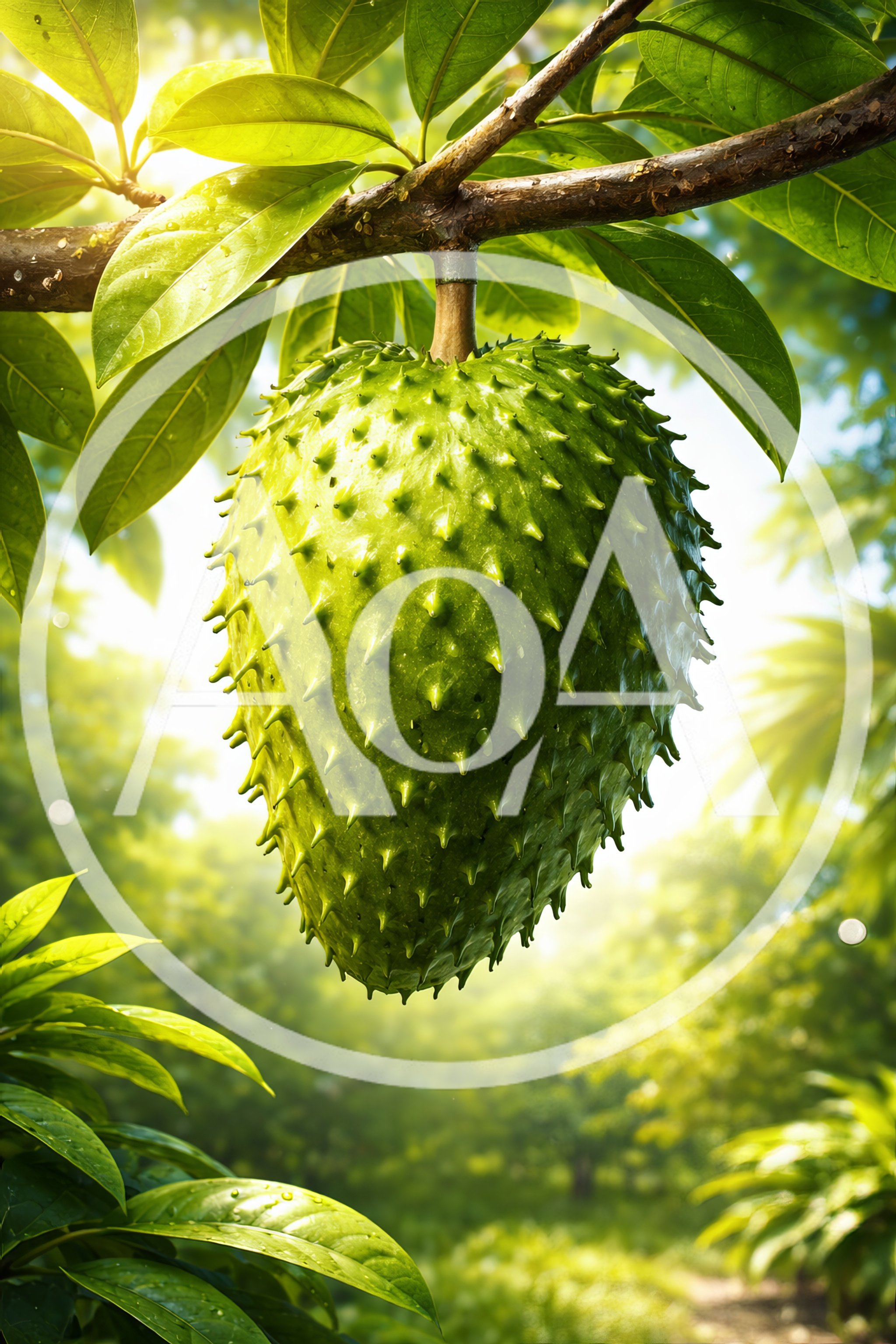 Fresh Soursop Fruit Hanging From A Tree Branch