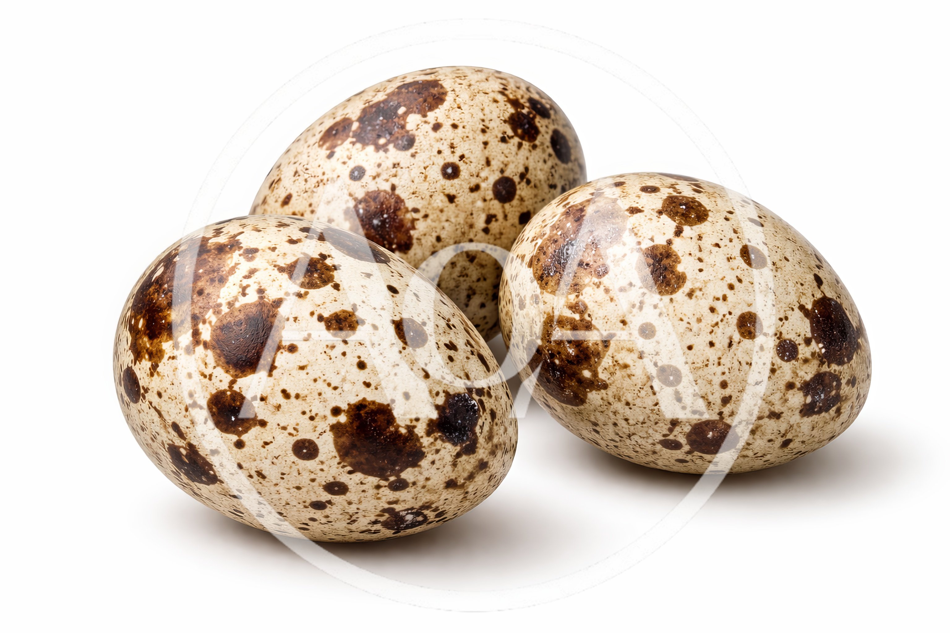 Three Fresh Quail Eggs Isolated On White Background