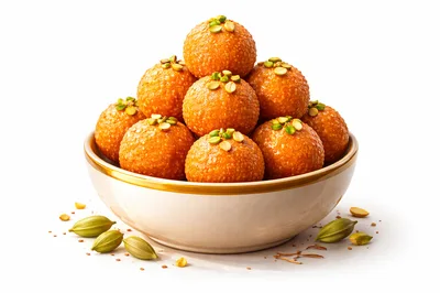Bowl Of Traditional Indian Motichoor Laddu Sweets