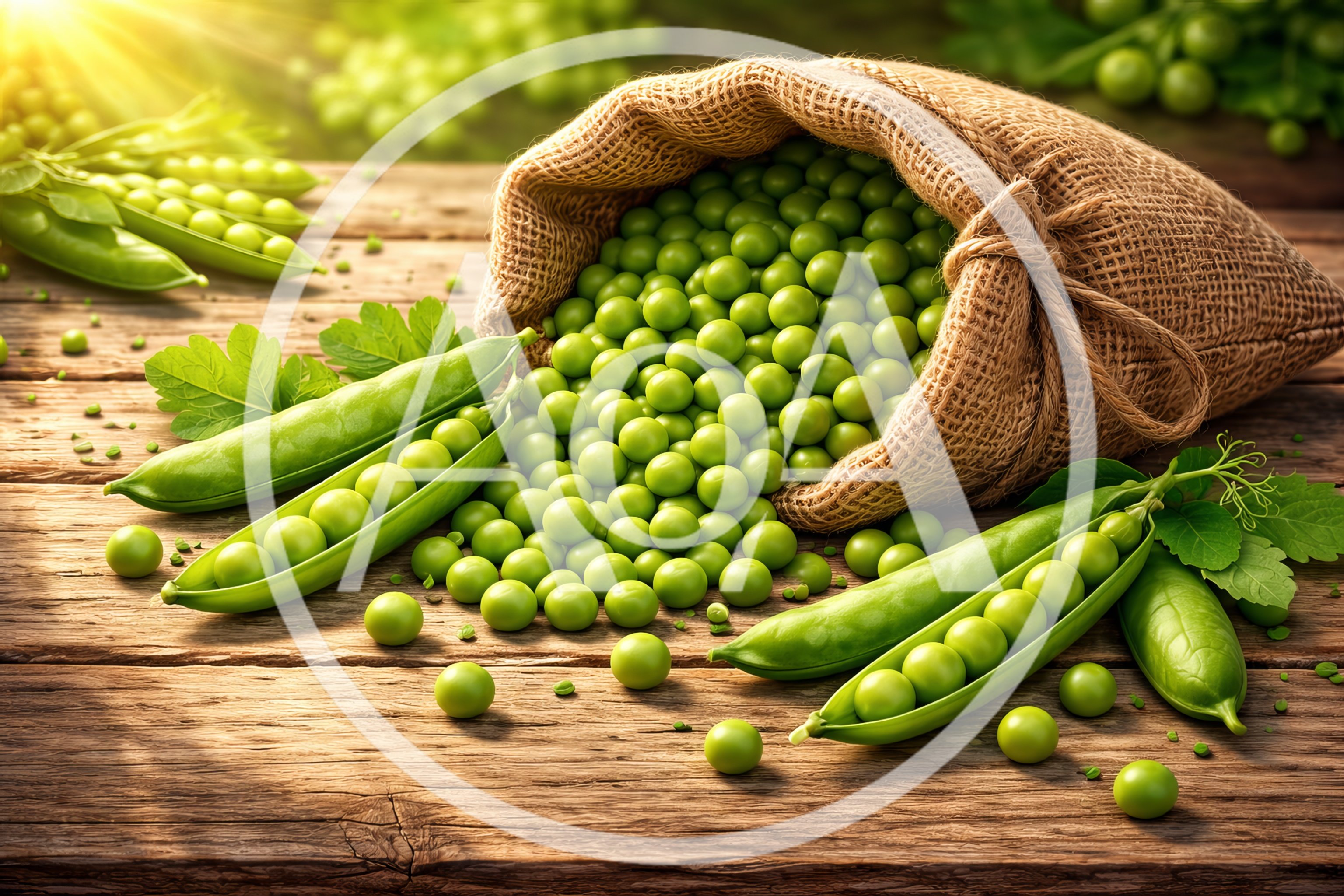 Fresh Green Peas Spilling From Burlap Sack