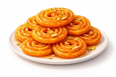 Stack of Sweet Orange Jalebi on White Plate