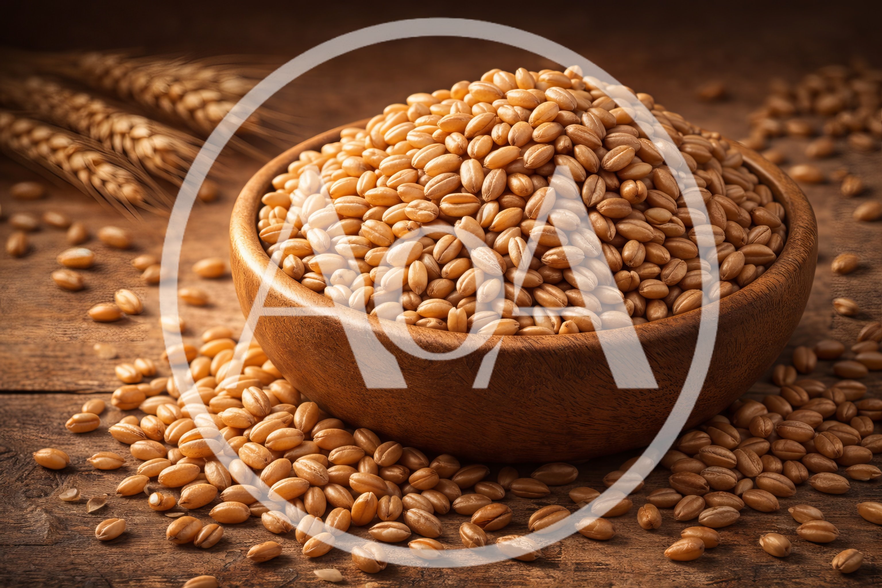 Wooden Bowl Filled With Raw Wheat Grains