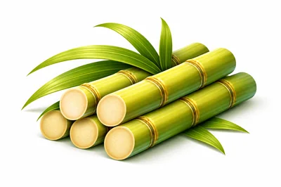 Fresh Sugarcane Stalks With Green Leaves