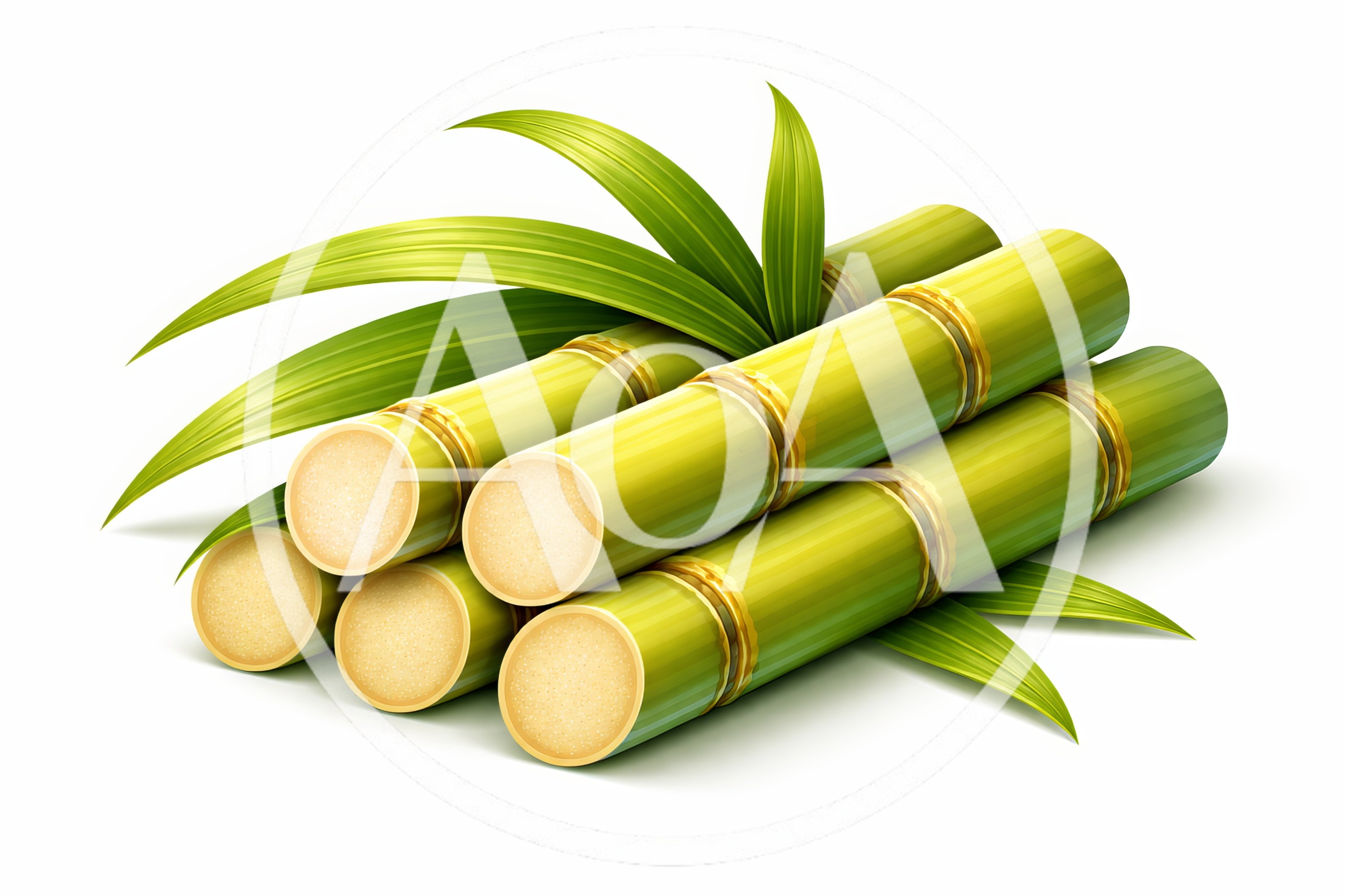 Fresh Sugarcane Stalks With Green Leaves