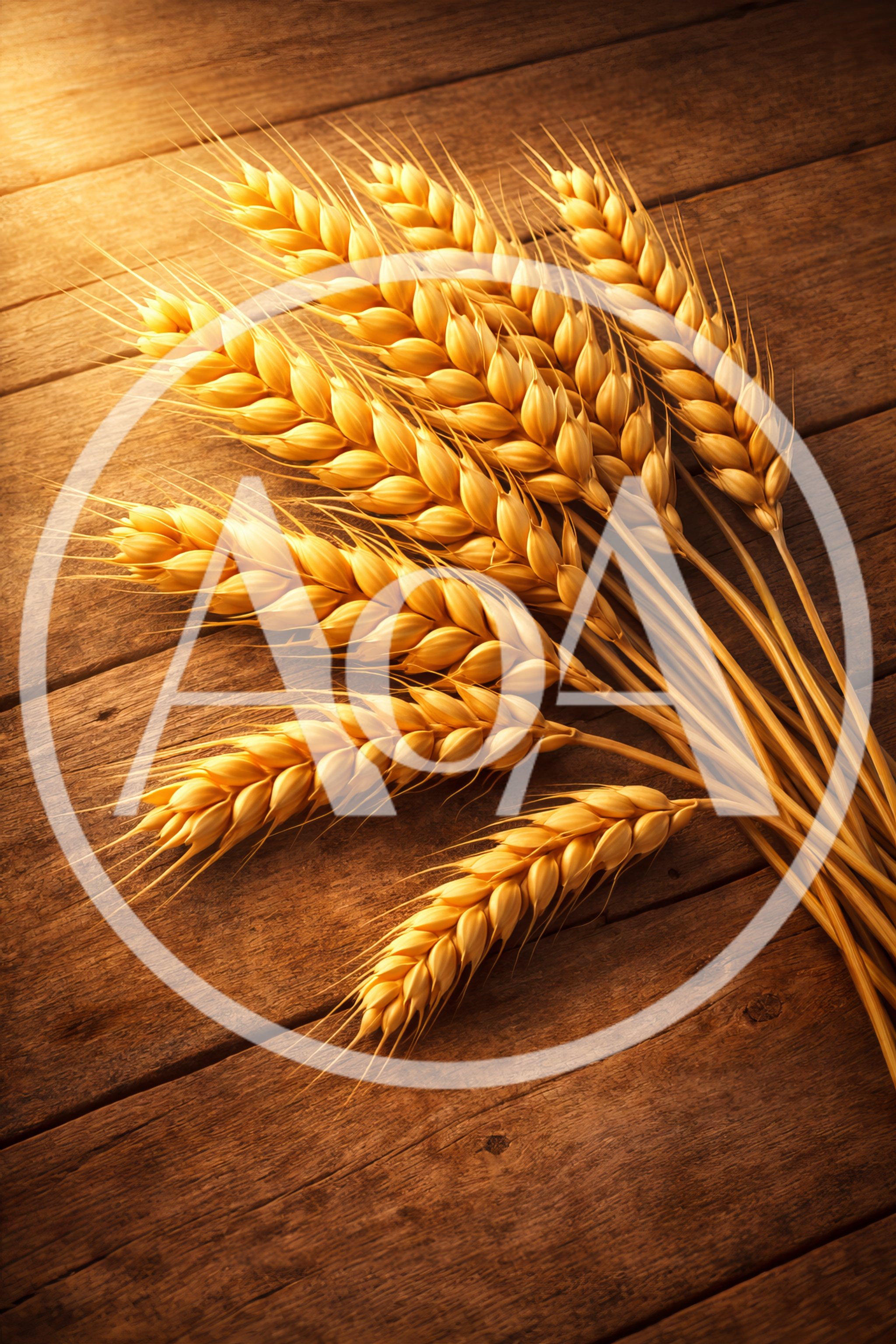 Golden Wheat Stalks Arranged On Rustic Wooden Surface