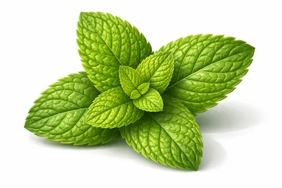 Fresh Green Mint Leaves Isolated On White Background