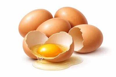Fresh Brown Eggs With One Cracked Open