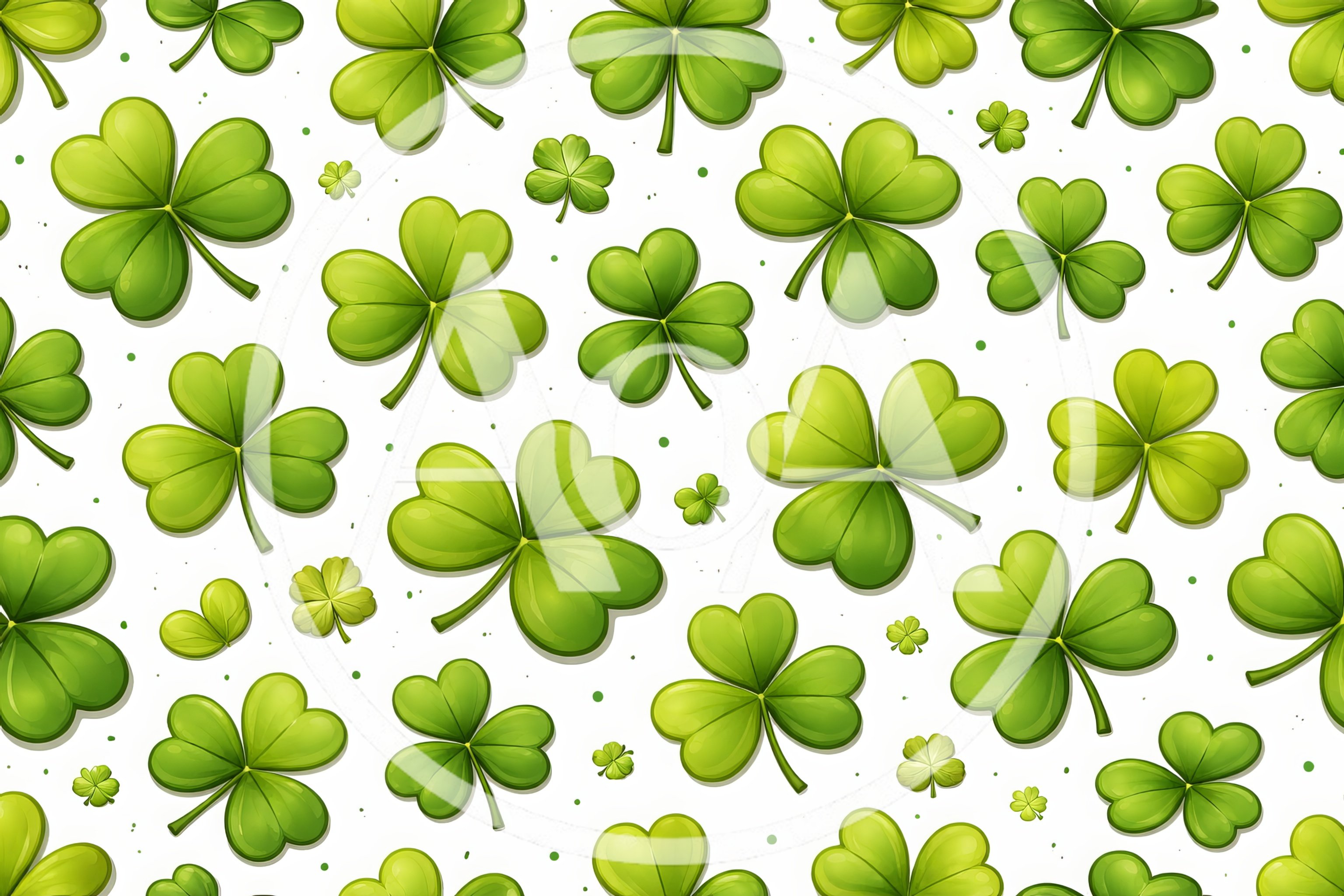 Seamless Pattern of Green Shamrock Leaves
