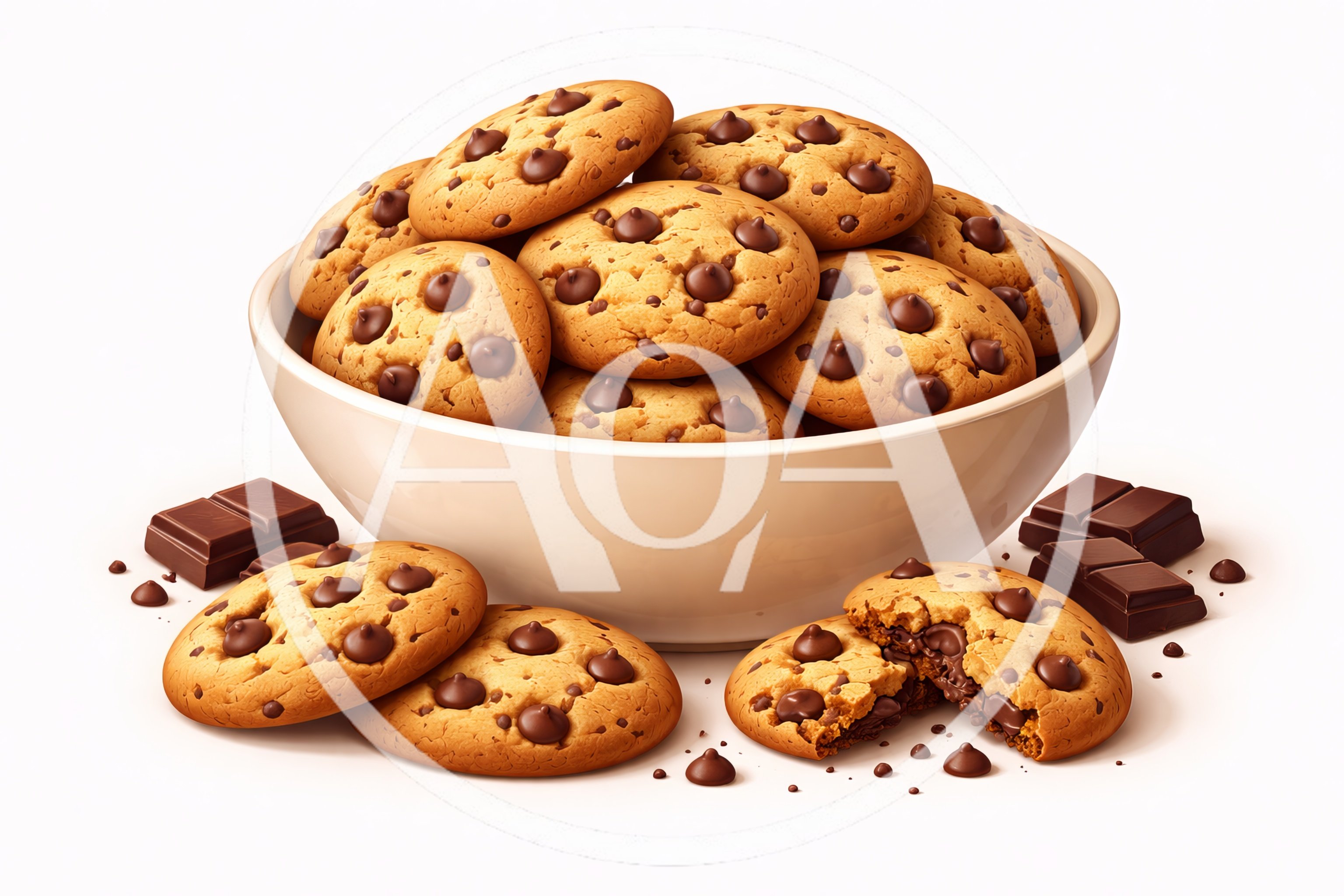 Bowl Of Chocolate Chip Cookies With Chocolate Bars