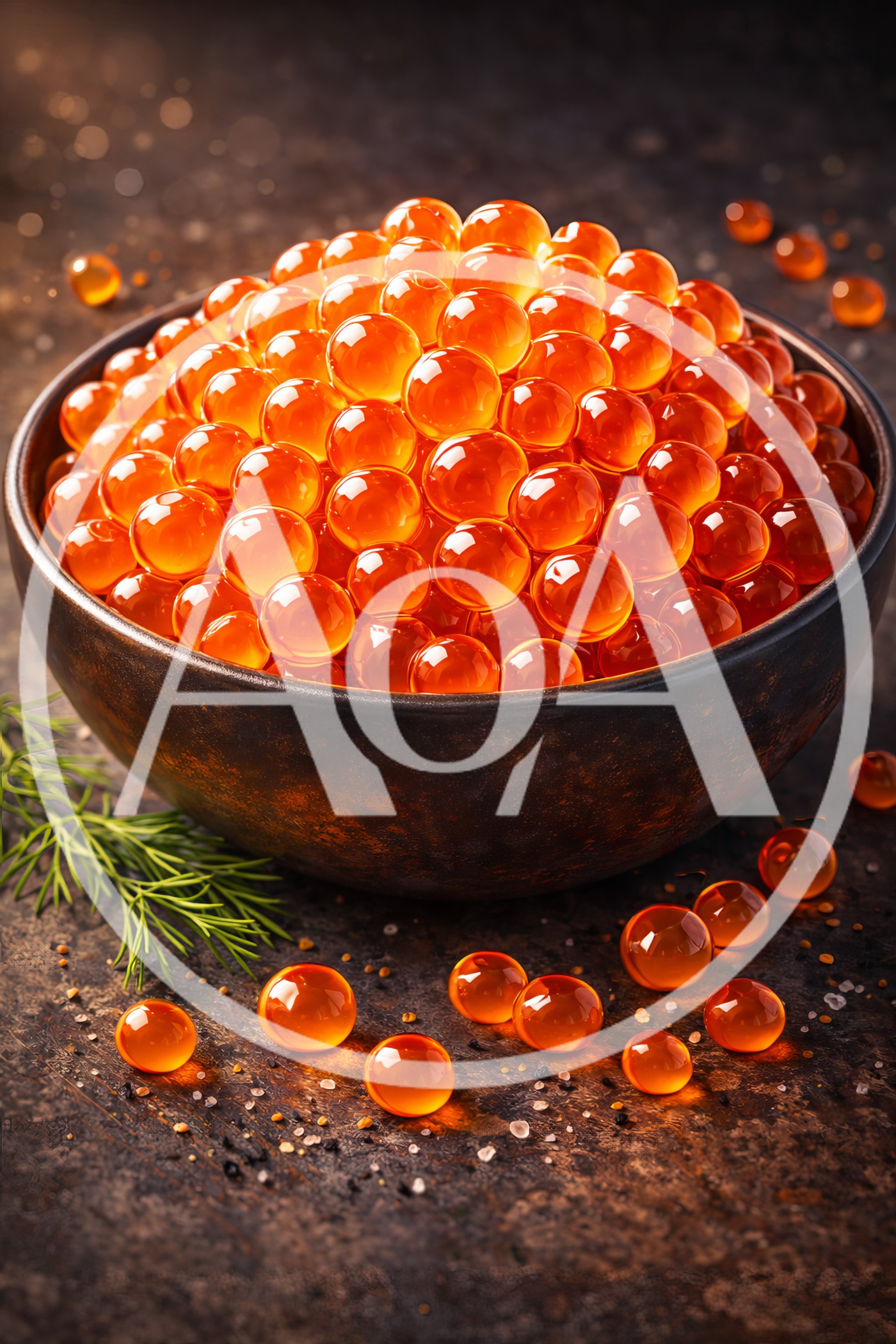 Bowl Of Fresh Red Salmon Caviar With Dill