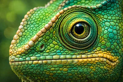 Extreme Close Up Of A Green Chameleon Eye