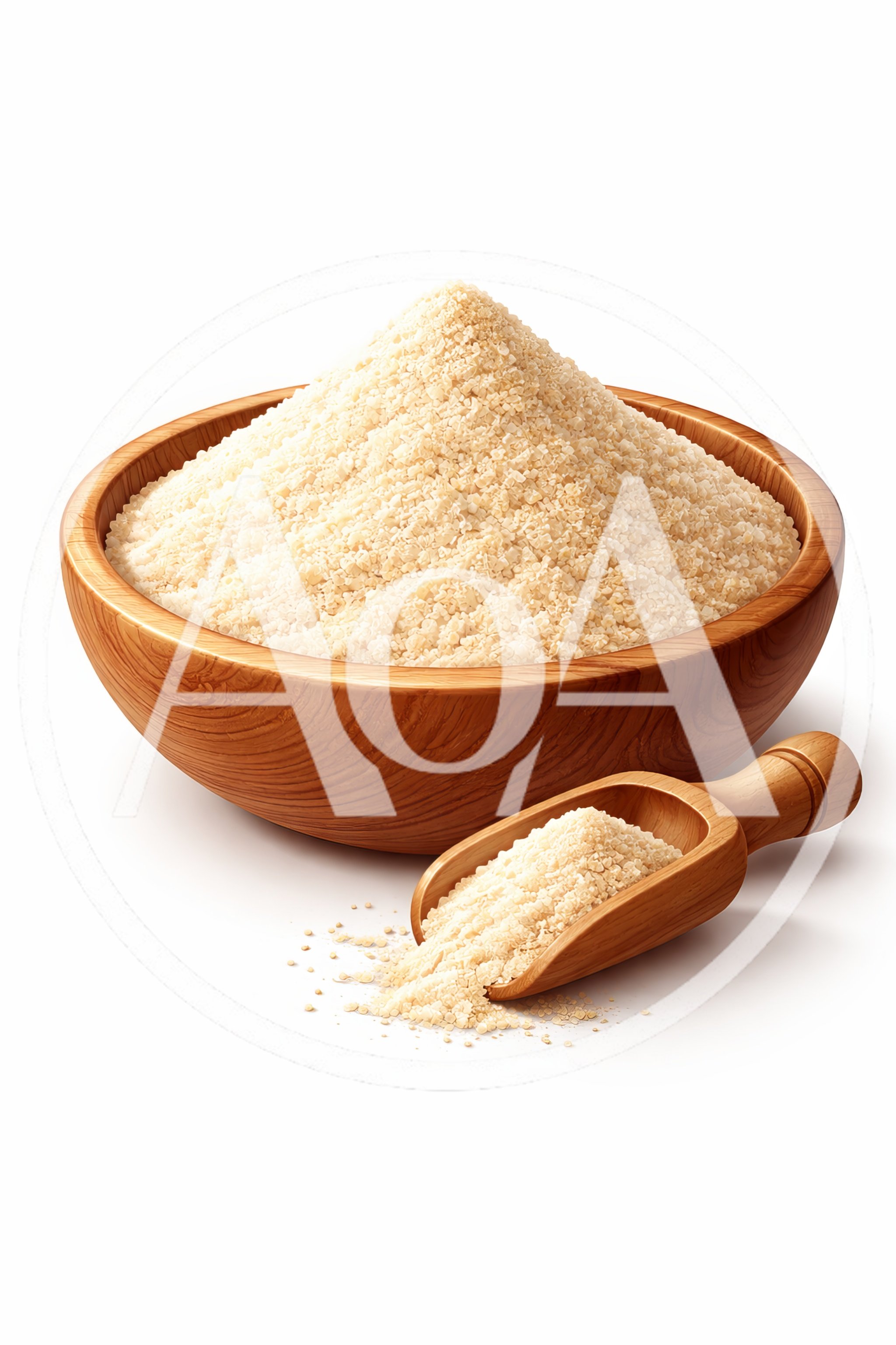 Wooden Bowl And Scoop Filled With Almond Flour