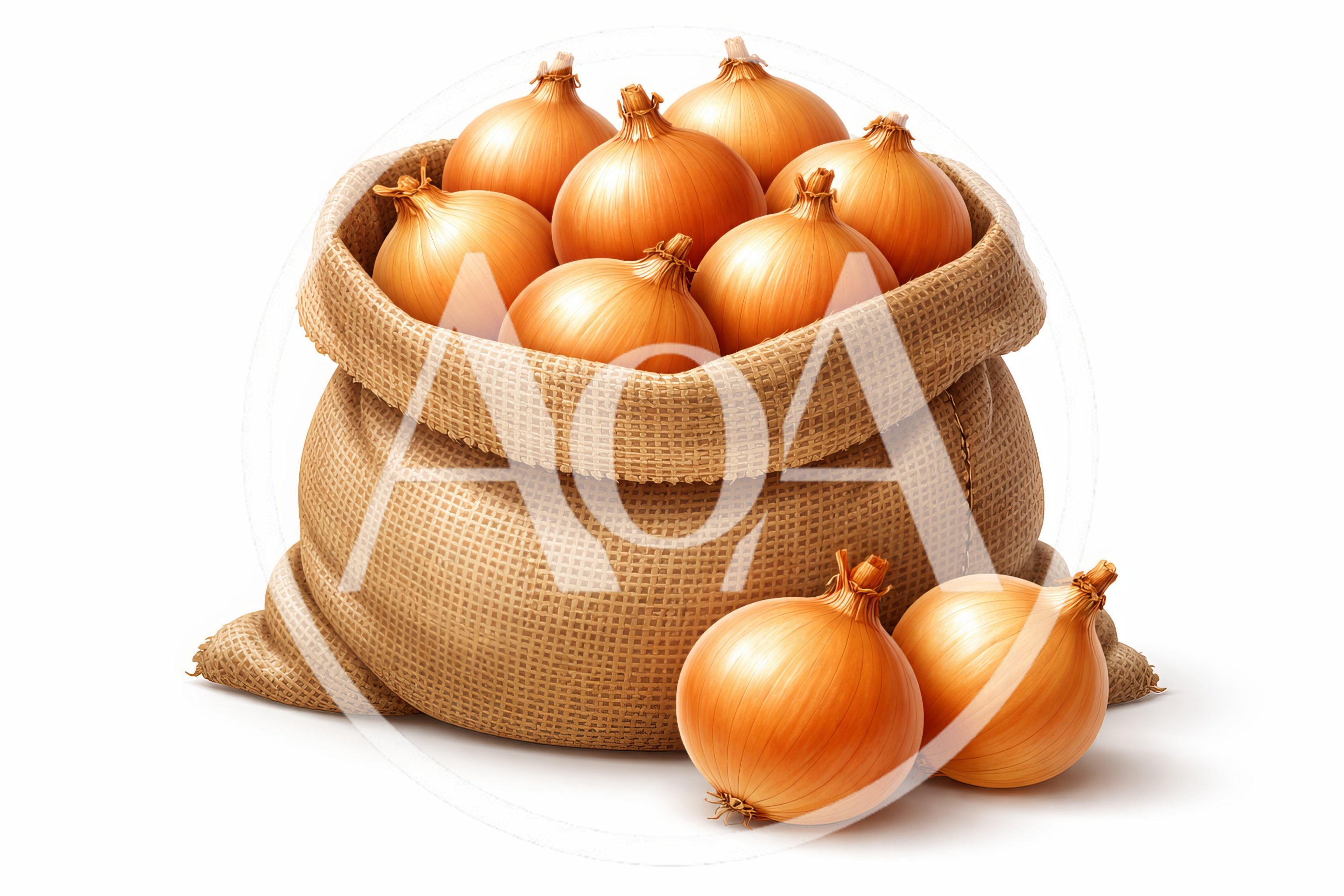 Burlap Sack Filled With Fresh Golden Onions