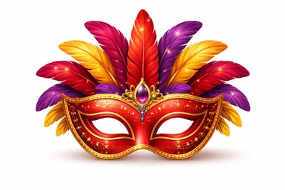 Ornate Red Masquerade Mask With Colorful Feathers