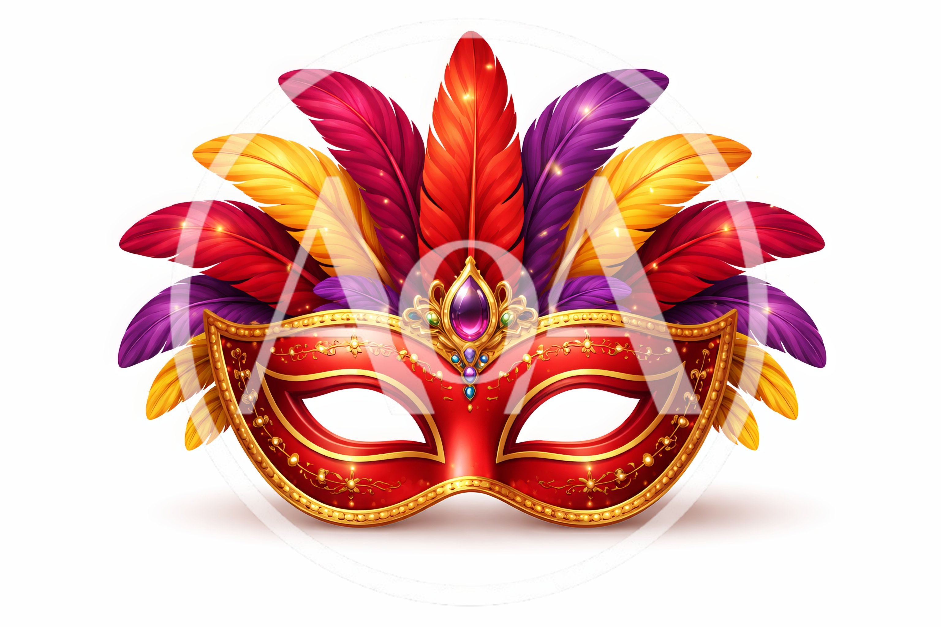 Ornate Red Masquerade Mask With Colorful Feathers