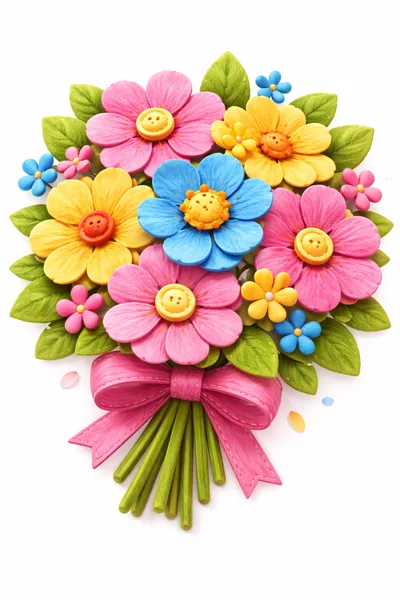 Handmade Clay Flower Bouquet With Button Centers