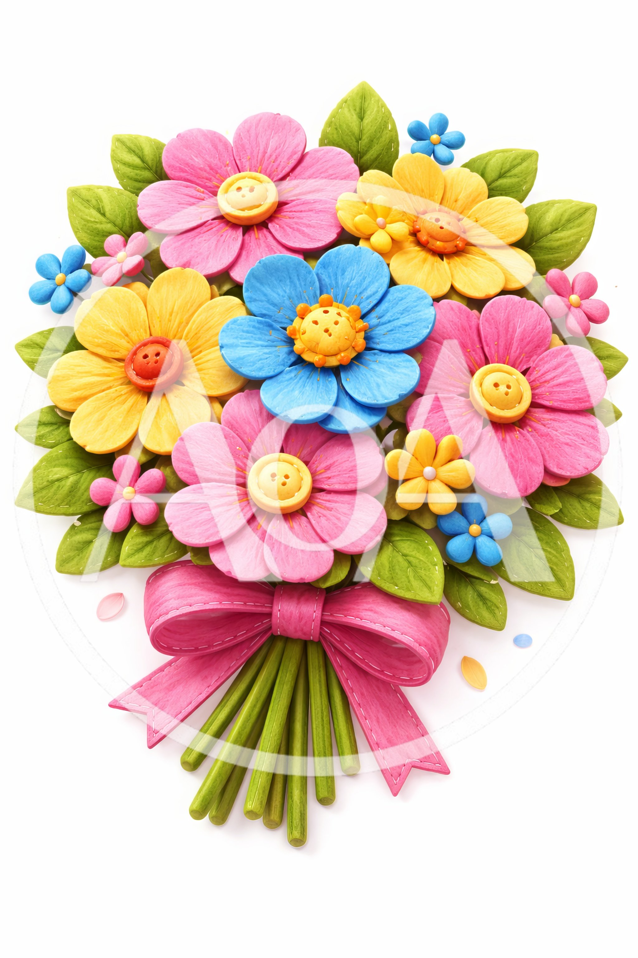 Handmade Clay Flower Bouquet With Button Centers