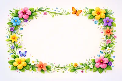 Floral Border Frame With Butterflies And Tropical Flowers