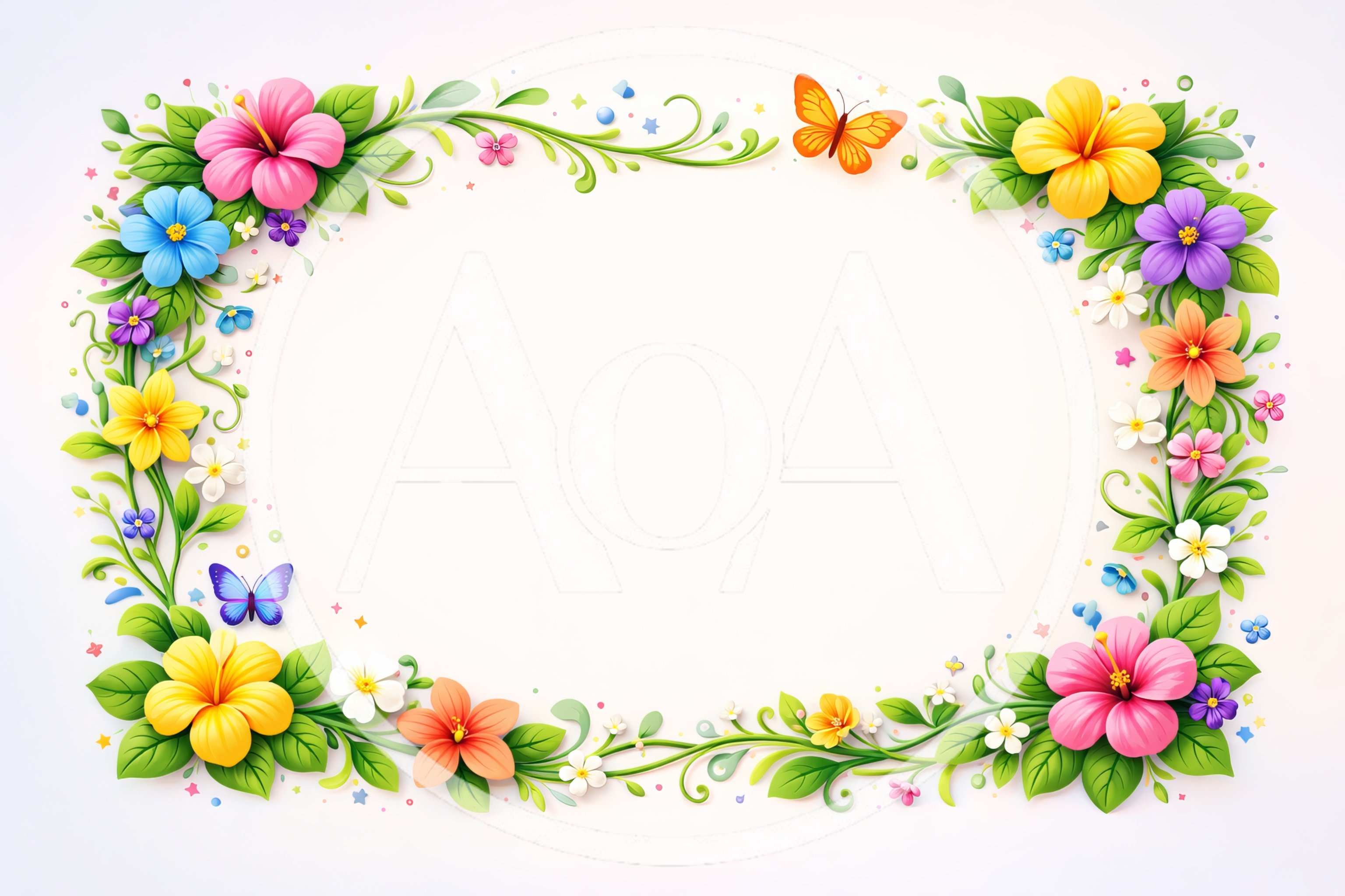 Floral Border Frame With Butterflies And Tropical Flowers
