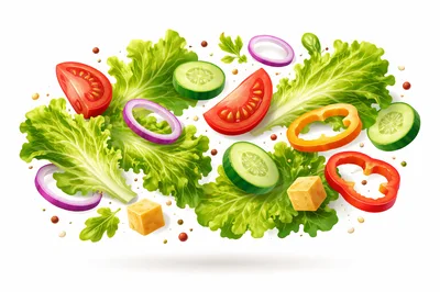 Fresh Salad Ingredients Floating In Mid Air
