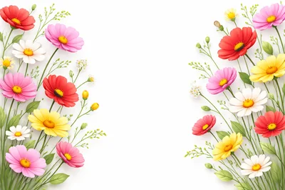 Floral Border Frame With Colorful Cosmos Flowers