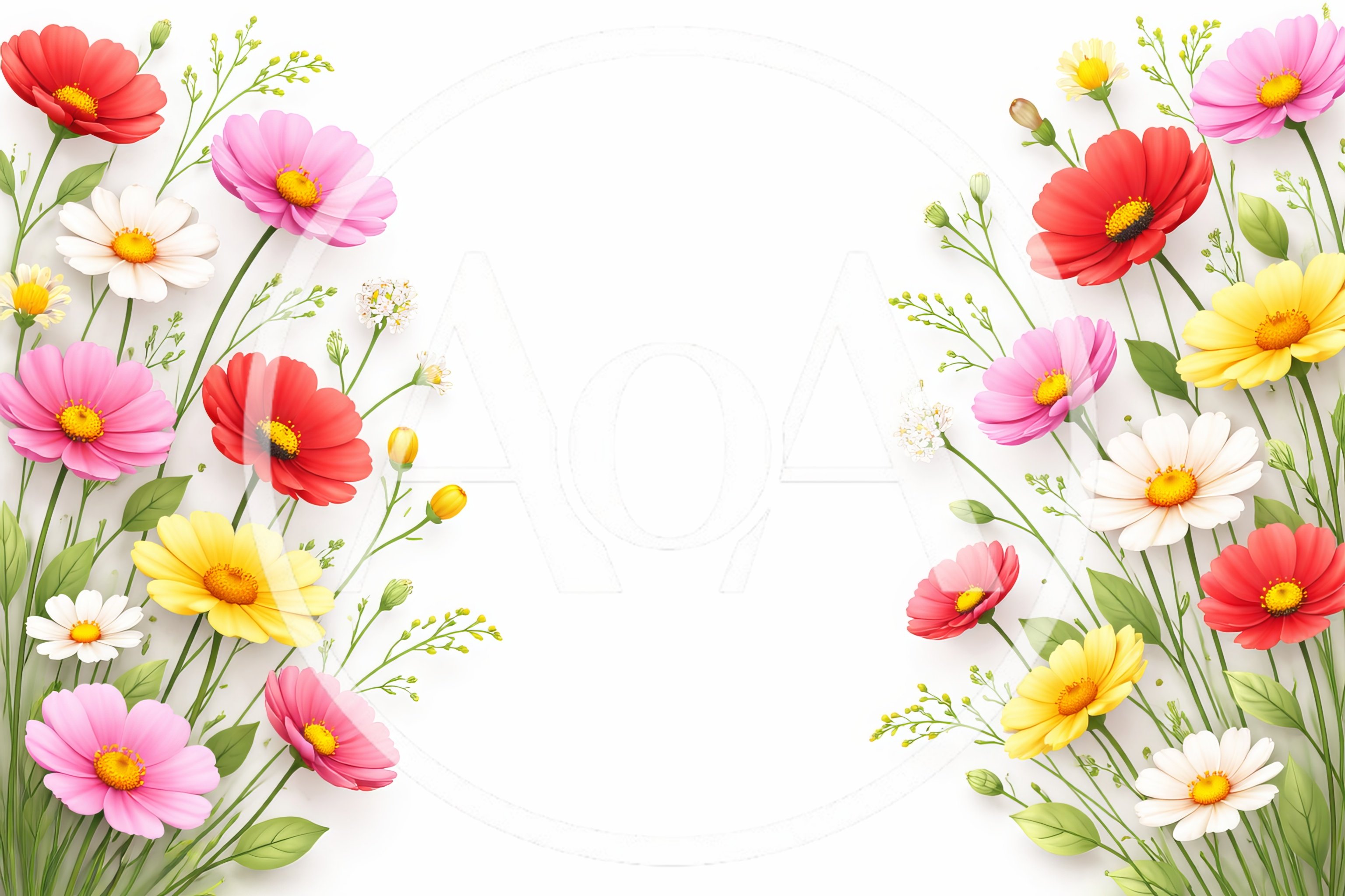 Floral Border Frame With Colorful Cosmos Flowers