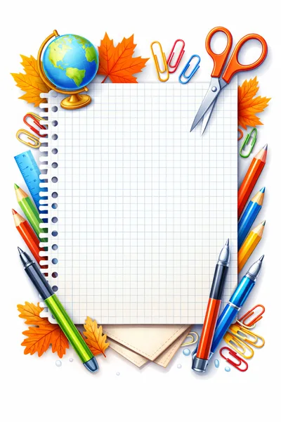 School Supplies Border With Notebook Paper