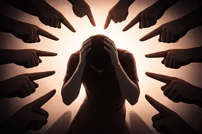 Person Surrounded By Accusing Pointing Fingers