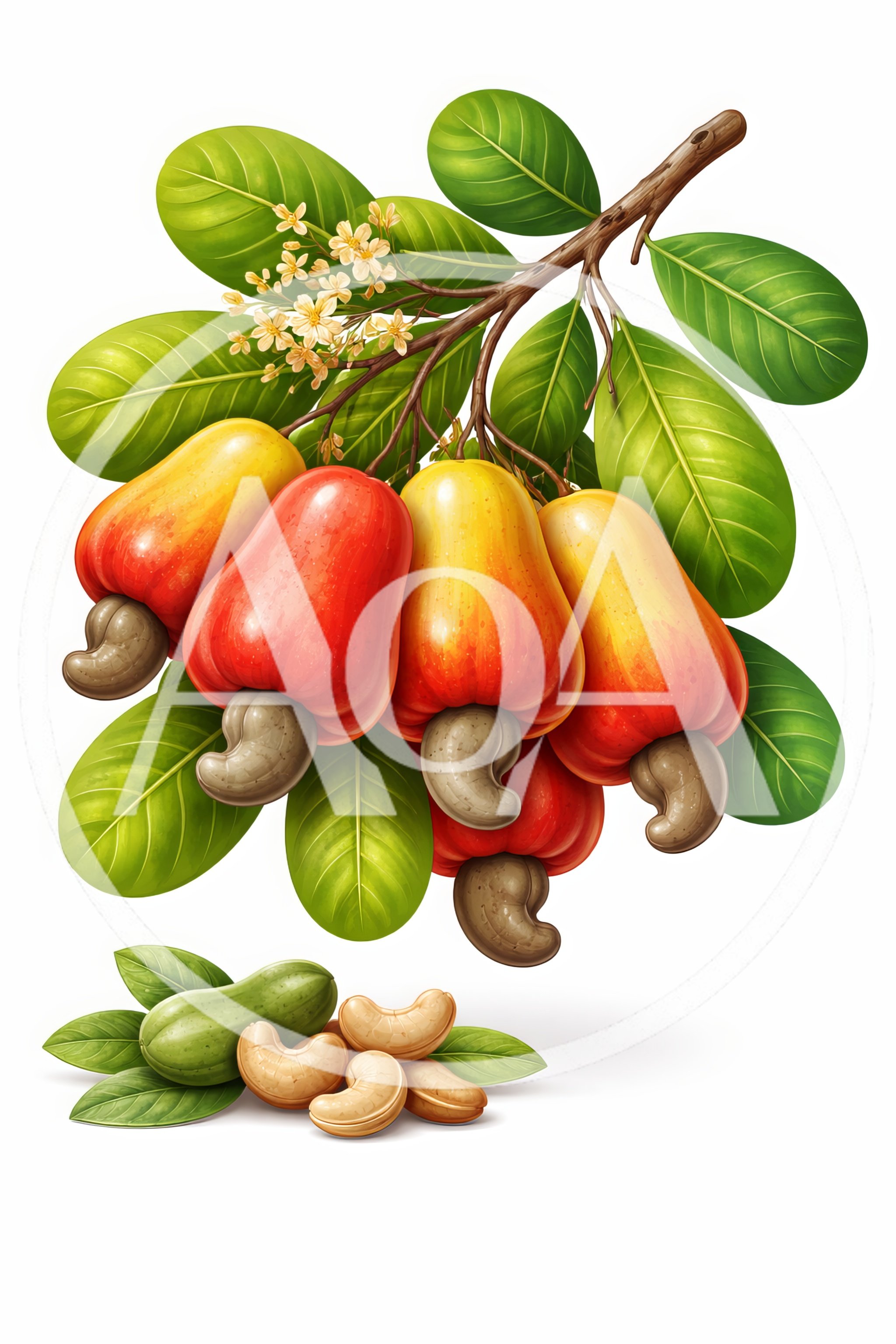 Cashew Fruits And Nuts On A Branch