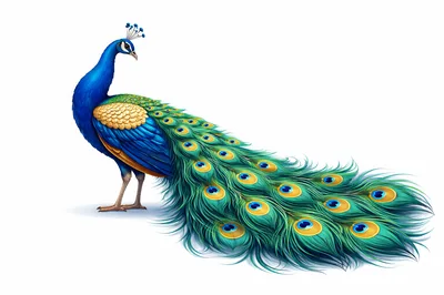 Majestic Peacock With Vibrant Plumage On White Background