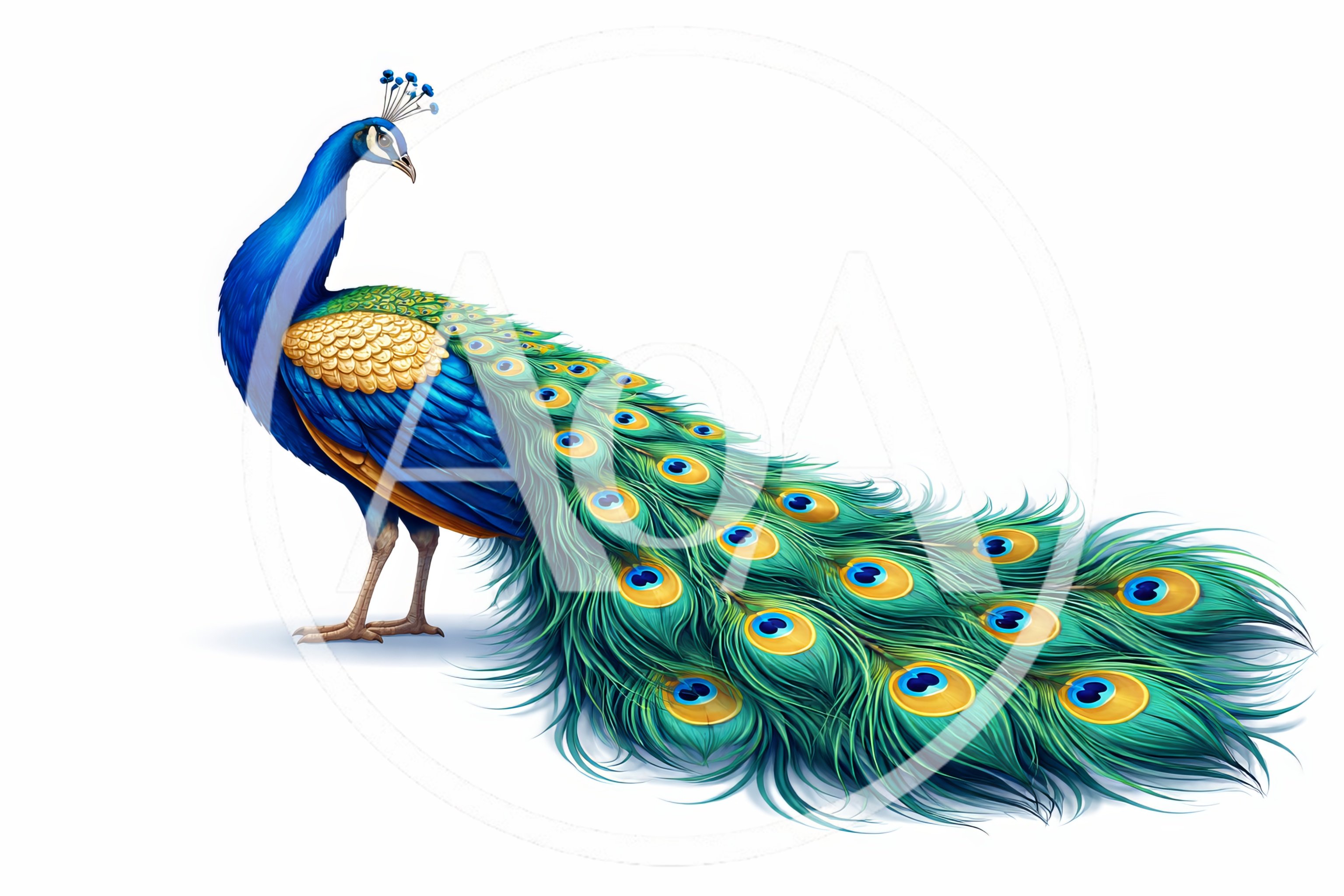 Majestic Peacock With Vibrant Plumage On White Background