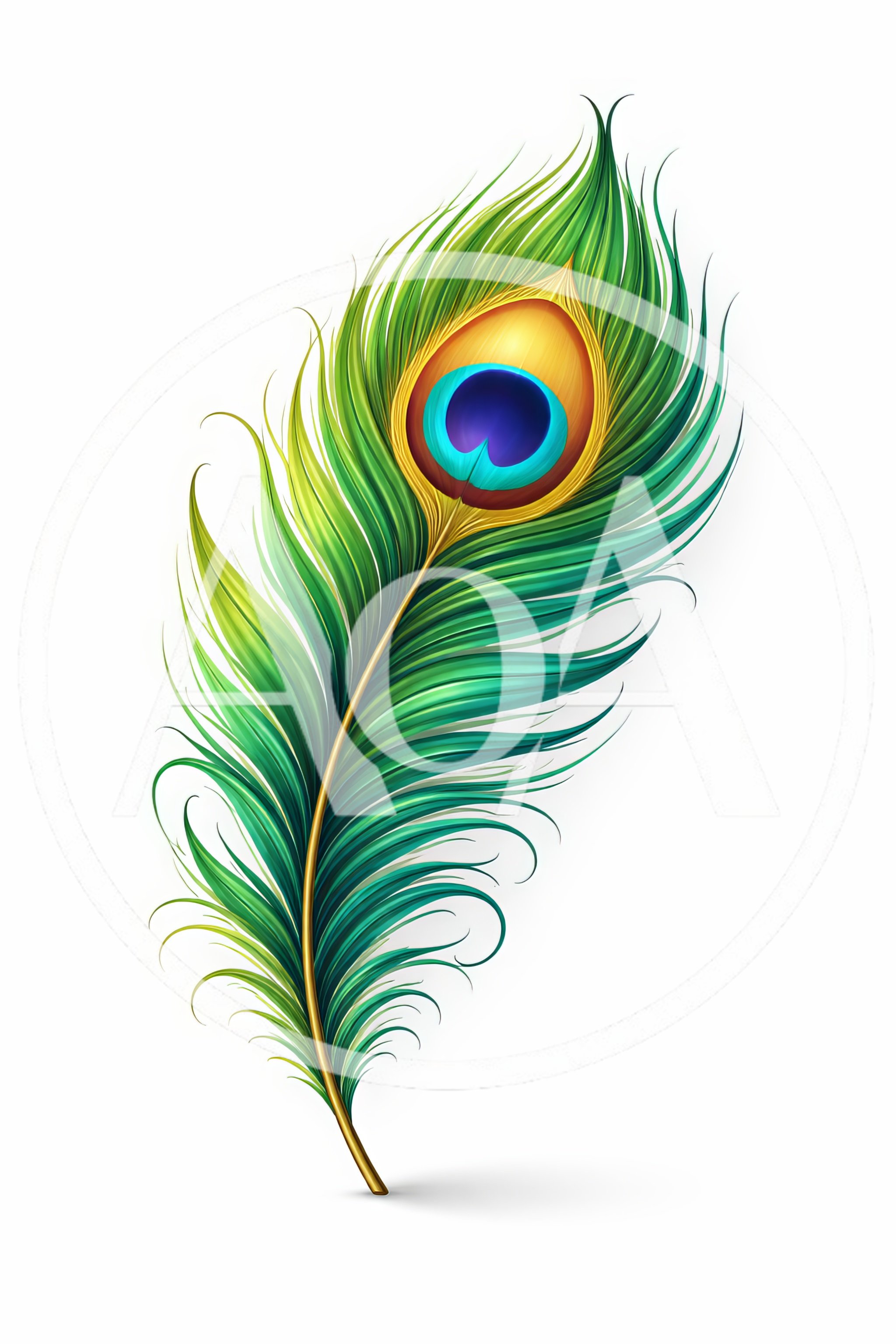 Vibrant Peacock Feather Illustration On White Background
