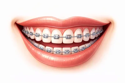 Close Up Of A Smiling Mouth With Metal Braces