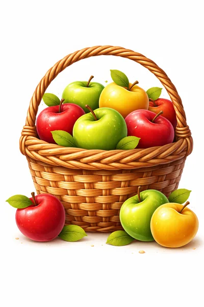 Wicker Basket Filled With Fresh Assorted Apples