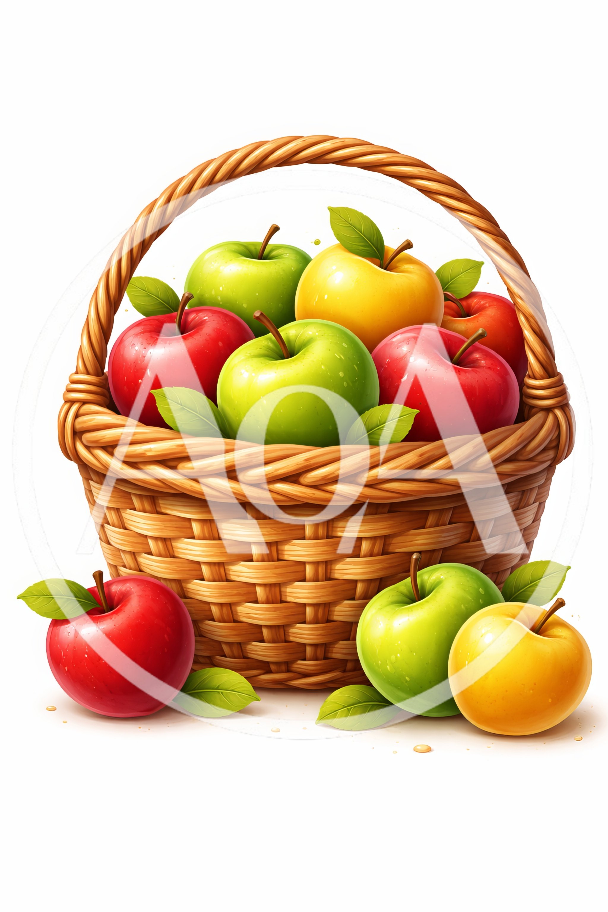 Wicker Basket Filled With Fresh Assorted Apples