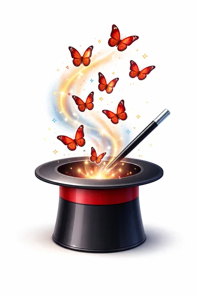 Magic Hat With Butterflies And Wand